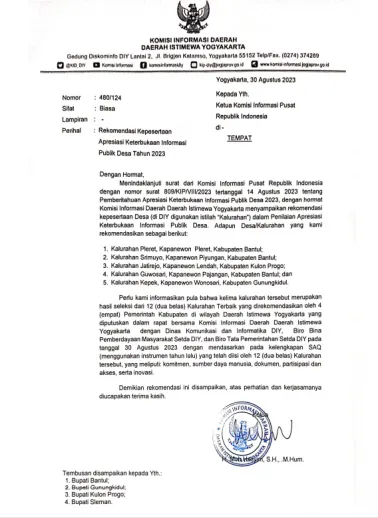 Kalurahan Srimulyo Masuk 5 (Lima) Besar Penilaian Apresiasi Keterbukaan Informasi Publik Tingkat DIY